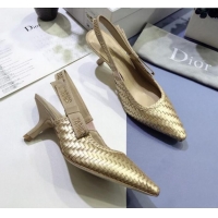 Cheap Design Dior J'Adior Slingback High-Heel Pumps in Braided Metallic Gold Lambskin G23120 2020