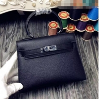 Top Quality Hermes Kelly 20cm Epsom Leather Mini Bag KL20 Black Silver