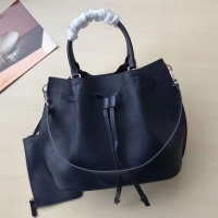 AAAAA Discount Louis Vuitton Mahina Leather Girolata Drawstring Bucket Bag M54839 Navy Blue
