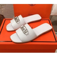 Luxury Hermes Villa Flat Slide Sandals H031301 White 2020
