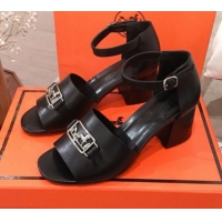 Top Design Hermes Villa Calfskin Sandals H031304 Black 2020