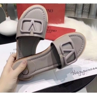 Unique Grade Valentino VLogo Calfskin Flat Slides Sandals V22624 Grey