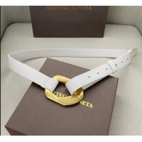 Discount Bottega Veneta Leather Belt 25mm with Metal Framed Buckle BV10611 White