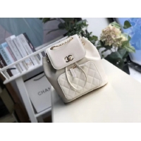 Perfect Inexpensive Chanel backpack Grained Calfskin & Gold-Tone Metal A57571 white