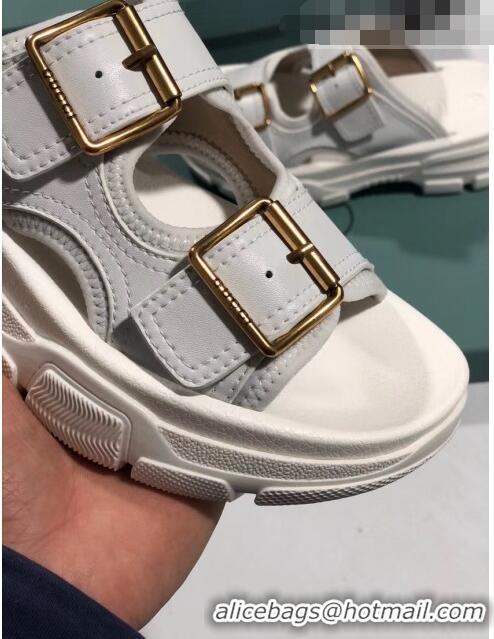 Super Quality Gucci Double Leather Straps Slide Sandal 602177 White 2020