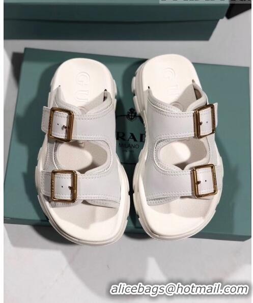 Super Quality Gucci Double Leather Straps Slide Sandal 602177 White 2020