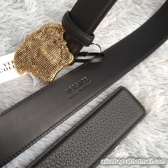 Low Cost Versace 3D Medusa Diamond Togo Leather belt V1210 Black/Bronze