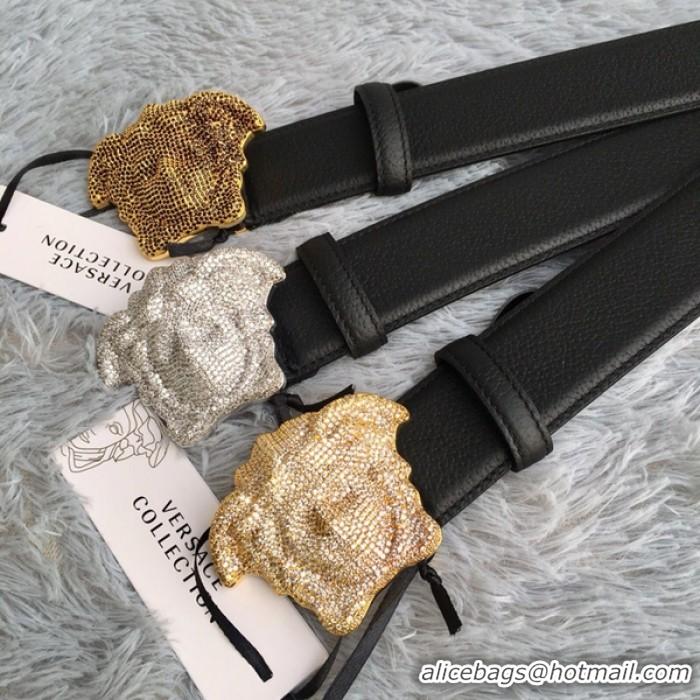 Low Cost Versace 3D Medusa Diamond Togo Leather belt V1210 Black/Bronze