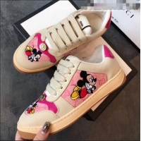 High Quality Gucci Screener GG Leather Gucci x Disney Sneakers GG1104 Pink 2020
