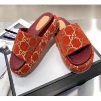 Buy Discount Gucci Velvet GG Platform Slide Sandal 573018 Brown