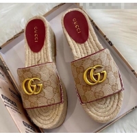 Classic Gucci GG Matelassé Canvas Espadrille Sandal With Cord platform GG1408 Beige/Burgundy 2020