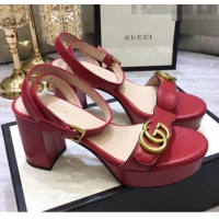 Duplicate Gucci Leather Platform Sandal with Double G 573022 Deep Red 2020