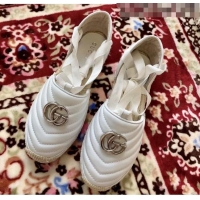 Low Cost Gucci Matelassé Chevron Leather Espadrille Sandal With Ribbon 628148 White 2020