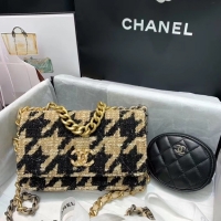 Best Grade CHANEL 19 Flap Bag WOC 33817 apricot&Black