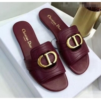 Well Crafted Dior 30 MONTAIGNE Mule Flat Sandals In Smooth Calfskin CD1416 Burgundy 2020