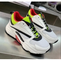 Duplicate Dior B22 Sneaker in Calfskin And Technical Mesh CD1327 Fluorescent Green/White/Red 2020