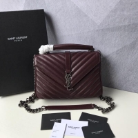 Best Luxury Saint Laurent Classic Monogramme Goat Original Leather Flap Bag Y392738 Burgundy