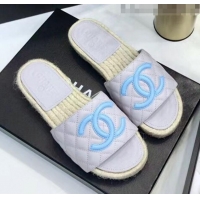 Most Popular Chanel CC Logo Lambskin Espadrilles Mules Sandals G35603 Grey/Blue 2020