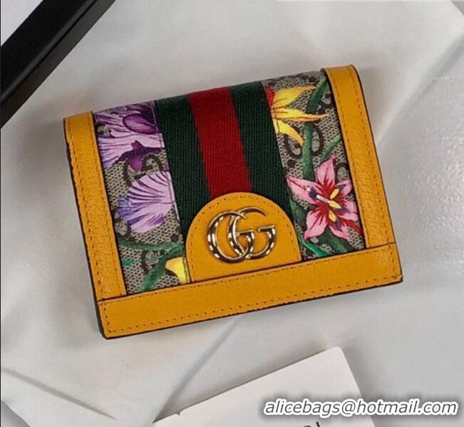 Top Quality Gucci Ophidia GG Flora Card Case Wallet 523155 Yellow 2019