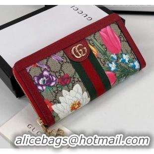 Hot Sell Gucci Ophidia GG Flora Zip Around Wallet 523154 Red 2019