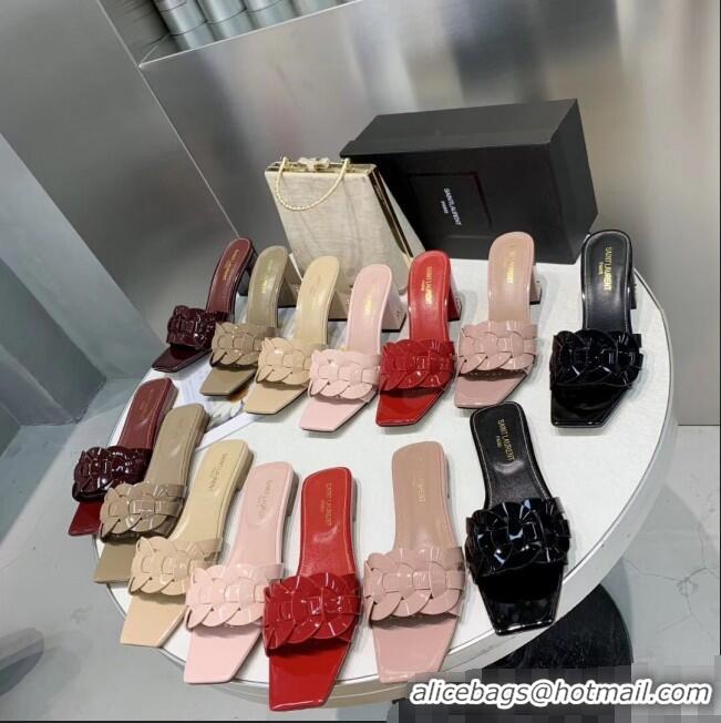 New Cheap Saint Laurent Patent Leather Flat Sandal Y42024 Pink 2020