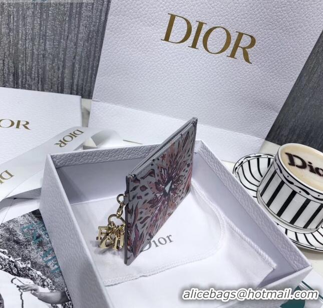 Spot Imitation Dior Card Holder in Phenix Fairy Tale Print Grey Calfskin CD1327
