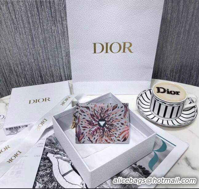 Spot Imitation Dior Card Holder in Phenix Fairy Tale Print Grey Calfskin CD1327