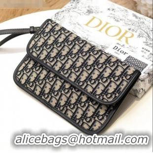 Luxury Discount Dior Oblique Canvas Flap Clutch CD2403 Blue 2019