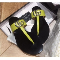 High Quality Gucci Leather Thong Sandal with Double G G62437 Green 2020