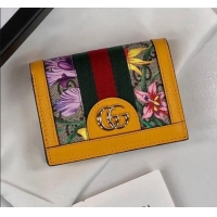 Top Quality Gucci Ophidia GG Flora Card Case Wallet 523155 Yellow 2019