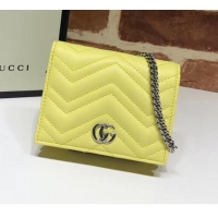 Low Cost Gucci GG Marmont Matelassé Card Case Wallet With Chain 625693 Pastel Yellow 2020