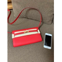 Top Quality Hermes Kelly Wallet/Clutch Bag In Original Leather With Gold Chain A0708 Red