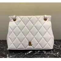 Reproduction Balenciaga B. Quilted Lambskin Small/Large Flap Bag B30837 White/Gold 2020