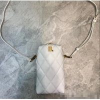 Famous Brand Balenciaga B. Quilted Lambskin Phone Holder Pouch Crossbody B62310 White 2020