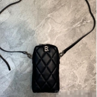 Grade Quality Balenciaga B. Quilted Lambskin Phone Holder Pouch Crossbody B62310 Black 2020