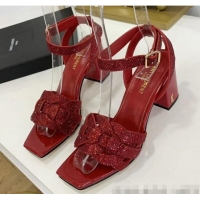 Market Sells Saint Laurent Crystal Calfskin Sandal With 6.5cm Heel Y42013 Red 2020