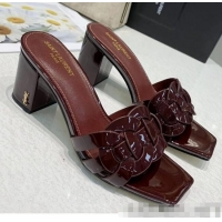 Low Cost Saint Laurent Patent Leather Slide Sandal With 6.5cm Heel Y42017 Burgundy 2020