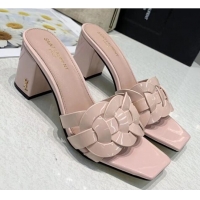 Stylish Saint Laurent Patent Leather Slide Sandal With 6.5cm Heel Y42017 Pink 2020