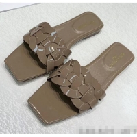 New Stylish Saint Laurent Patent Leather Flat Sandal Y42024 Grey 2020