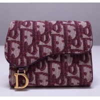 High Quality Dior Saddle Small Wallet in Burgundy Oblique Jacquard Canvas CD2738