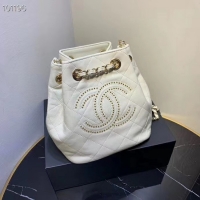 Trendy Design CHANEL Calfskin small Backpack & gold-Tone Metal AS1614 white