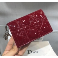 High Quality Dior Lady Cannage Patent Leather Card Holder Wallet CD2403 Burgundy 2019