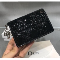 New Design Dior Lady Cannage Patent Leather Card Holder Wallet CD2403 Black 2019