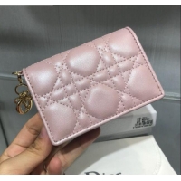 Latest Style Dior Lady Cannage Lambskin Card Holder Wallet CD1066 Pearl Pink 2019