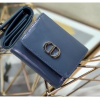 Top Quality Dior Medium 30 Montaigne Lotus Patent Leather Wallet CD1751 Blue 2019