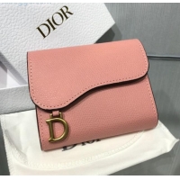 Good Taste Dior Saddle Grained Calfskin Mini Flap Wallet CD1311 Pink 2019
