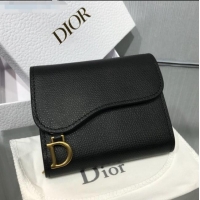 Inexpensive Dior Saddle Grained Calfskin Mini Flap Wallet CD1311 Black 2019