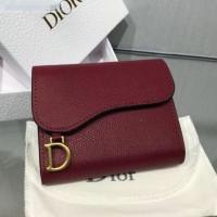 Discount Dior Saddle Grained Calfskin Mini Flap Wallet CD1311 Burgundy 2019