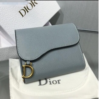 Duplicate Dior Saddle Grained Calfskin Mini Flap Wallet CD1311 Light Blue 2019