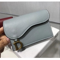 Super Quality Dior Saddle Grained Calfskin Flap Card Coin Purse Wallet CD2310 Light Gray 2019